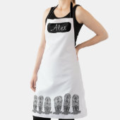 かわいいフクロウの黒と白パーソナライズされたの名前 エプロン (インサイチュ)