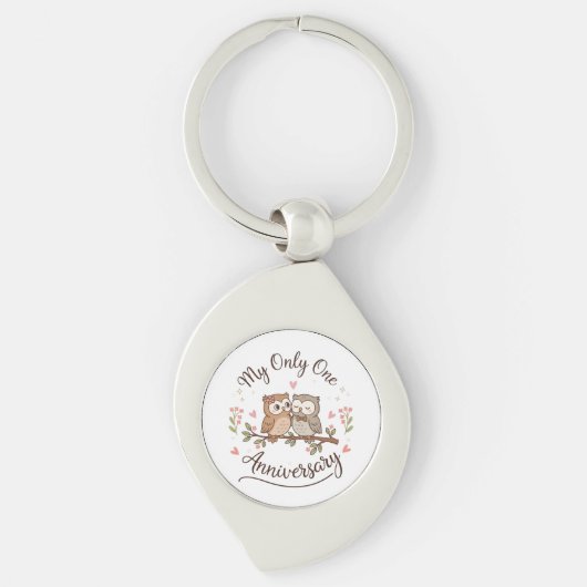 かわいいフクロウの「私の唯一の人」記念日ピンクTシャツ キーホルダー (正面)