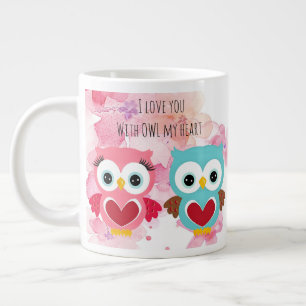 かわいいフクロウはいつもあなたを愛する ジャンボコーヒーマグカップ