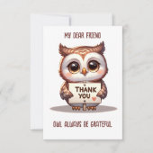 かわいいフクロウはいつも感謝の気持ちでいおもしろいるサンキューカード サンキューカード (正面)