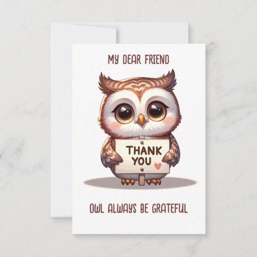 かわいいフクロウはいつも感謝の気持ちでいおもしろいるサンキューカード サンキューカード (正面)