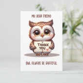 かわいいフクロウはいつも感謝の気持ちでいおもしろいるサンキューカード サンキューカード (スタンド正面)