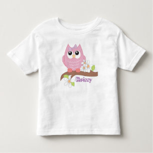 かわいいフクロウは名前の幼児の女の子のTシャツを追加 トドラーTシャツ