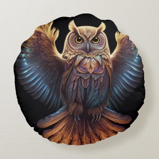 かわいいフクロウは愛のハート ラウンドクッション (裏面)