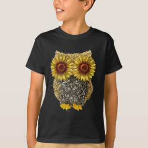 かわいいフクロウひまわり種ヒッピーひまわり Tシャツ