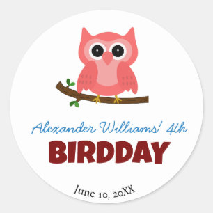 かわいいフクロウイラストレーションキッズバースデーパーティー ラウンドシール