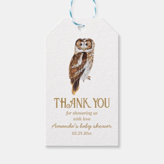 かわいいフクロウイラストレーションベビーシャワーありがとう ギフトタグ (正面)