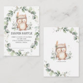 かわいいフクロウウッドランドグリーンリースおむつラッフル エンクロージャーカード (正面/裏面)