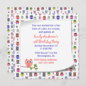 かわいいフクロウオンザブランチ誕生日招待状 招待状 (正面/裏面)