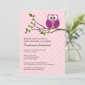 かわいいフクロウオンブランチと水玉模様ベビーガールシャワー 招待状 (スタンド正面)