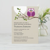 かわいいフクロウオンブランチベビーガールシャワー 招待状 (スタンド正面)