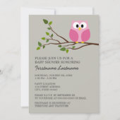 かわいいフクロウオンブランチベビーガールシャワー 招待状 (正面)