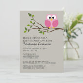 かわいいフクロウオンブランチベビーガールシャワー 招待状 (スタンド正面)