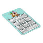 かわいいフクロウカップルティール（緑がかった色）雪片2020ミニカレンダー マグネット (右側)