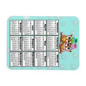 かわいいフクロウカップルティール（緑がかった色）雪片2020ミニカレンダー マグネット (横)