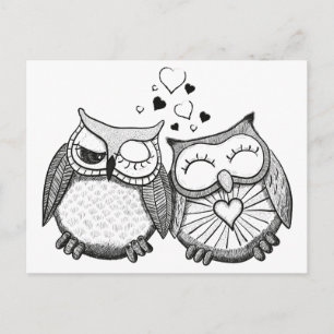 かわいいフクロウカップル ポストカード