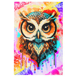 かわいいフクロウカラフルの頭絵を描- Owl's メタルプリント