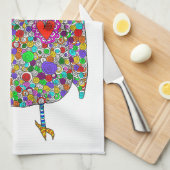 かわいいフクロウカラフルフローラキッチンタオル キッチンタオル (四つ折り)