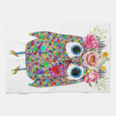 かわいいフクロウカラフルフローラキッチンタオル キッチンタオル (横)