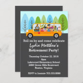 かわいいフクロウスクールバスドライバー引退パーティー 招待状 (正面/裏面)