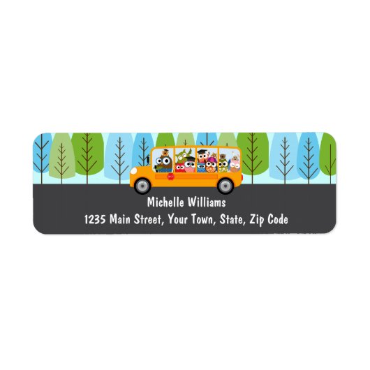 かわいいフクロウスクールバスドライバー ラベル (正面)