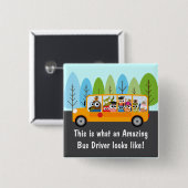 かわいいフクロウスクールバスドライバー 缶バッジ (正面&裏面)