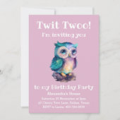 かわいいフクロウダスティピンクウッドランドガールズ誕生日 招待状 (正面)