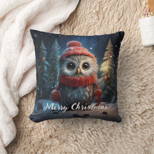 かわいいフクロウハッピーホリデーズクリスマス クッション (ブランケット)