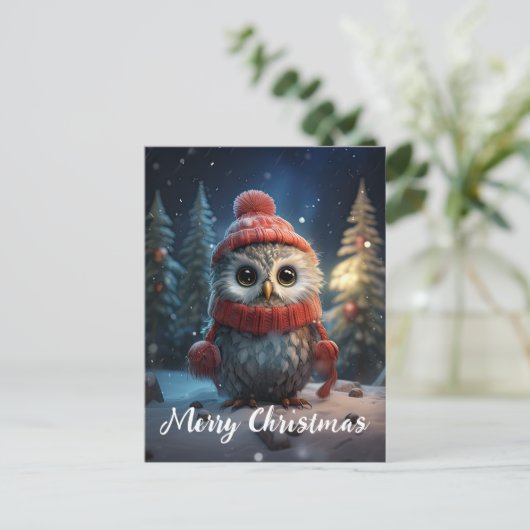 かわいいフクロウハッピーホリデーズクリスマス シーズンポストカード (スタンド正面)