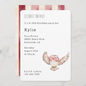 かわいいフクロウハートグラス誕生日 招待状 (正面/裏面)