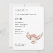 かわいいフクロウハートグラス誕生日 招待状 (正面)