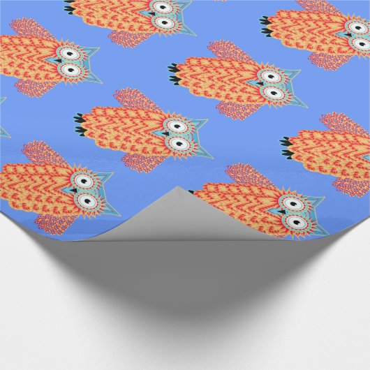 かわいいフクロウパターンは鳥監視人を与えます ラッピングペーパー (角)