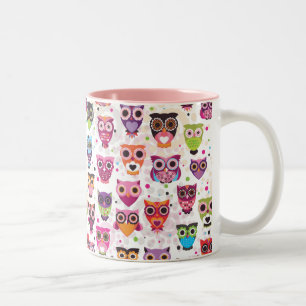 かわいいフクロウパターンマグ ツートーンマグカップ