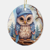 かわいいフクロウパーソナライズされたクリスマス セラミックオーナメント (左)