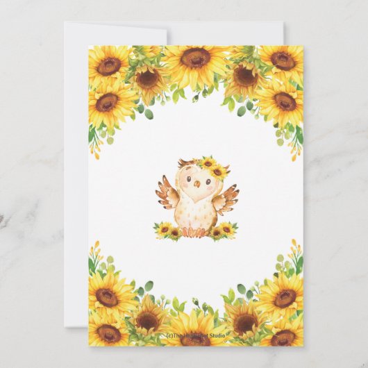 かわいいフクロウヒマワリフローラ《キリスト教》洗礼式や命名式バプティスミガール 招待状 (裏面)