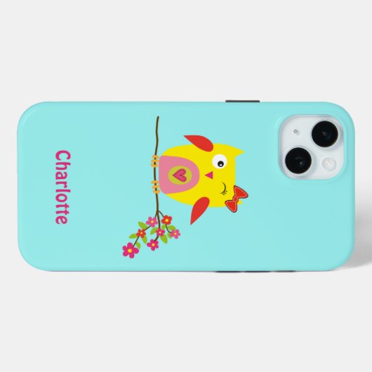 かわいいフクロウピンクの花キッズパーソナライズされた名 Case-Mate iPhoneケース (裏面 (横))