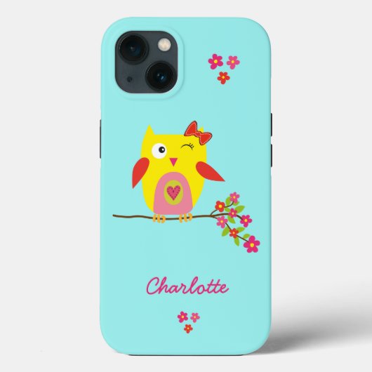 かわいいフクロウピンクの花キッズパーソナライズされた名 Case-Mate iPhoneケース (裏面)