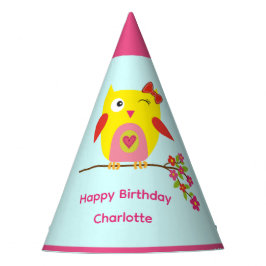 かわいいフクロウピンクの花キッズパーソナライズされた誕生日 パーティーハット