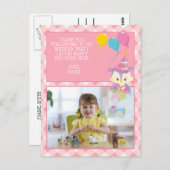 かわいいフクロウピンクギンガムチャイルド誕生日ありがとう ポストカード (正面/裏面)