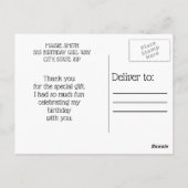 かわいいフクロウピンクギンガムチャイルド誕生日ありがとう ポストカード (裏面)