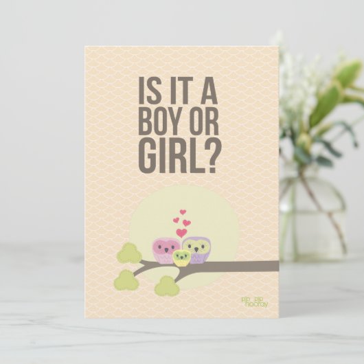 かわいいフクロウファミリーベビージェンダーリビールパーティー招待状 招待状 (スタンド正面)