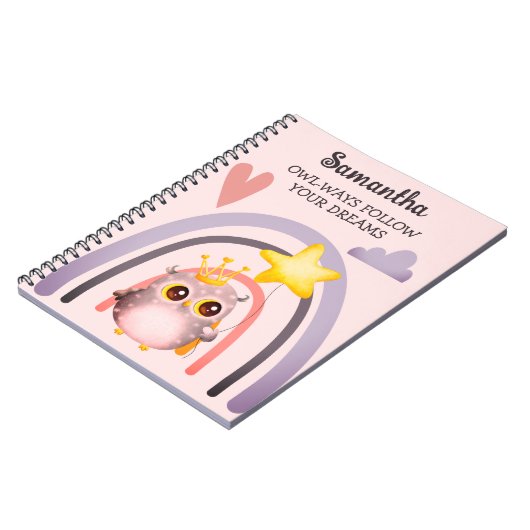 かわいいフクロウプンボホレインボー感動的ガールギフト ノートブック (左側)