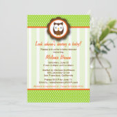 かわいいフクロウベビーシャワー招待状[緑] 招待状 (スタンド正面)