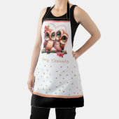 かわいいフクロウペア愛バレンタイン名前をカスタムするエプロン エプロン (インサイチュ)