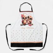 かわいいフクロウペア愛バレンタイン名前をカスタムするエプロン エプロン (正面)