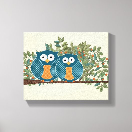 かわいいフクロウヴィンテージラブバード キャンバスプリント (正面)