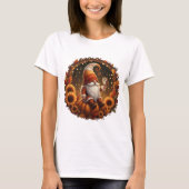 かわいいフクロウ付きカボチャ上の可愛い秋のノーム Tシャツ (正面)