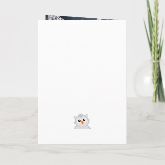 かわいいフクロウ冬の雪の素晴らしい新年の夜 シーズンカード (裏面)