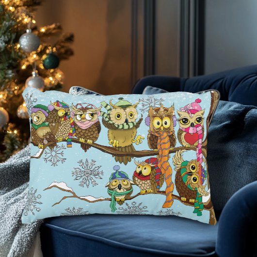 かわいいフクロウ冬の雪の結晶 アクセントクッション