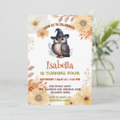 かわいいフクロウ動物の花漫画バースデーパーティー 招待状 (スタンド正面)